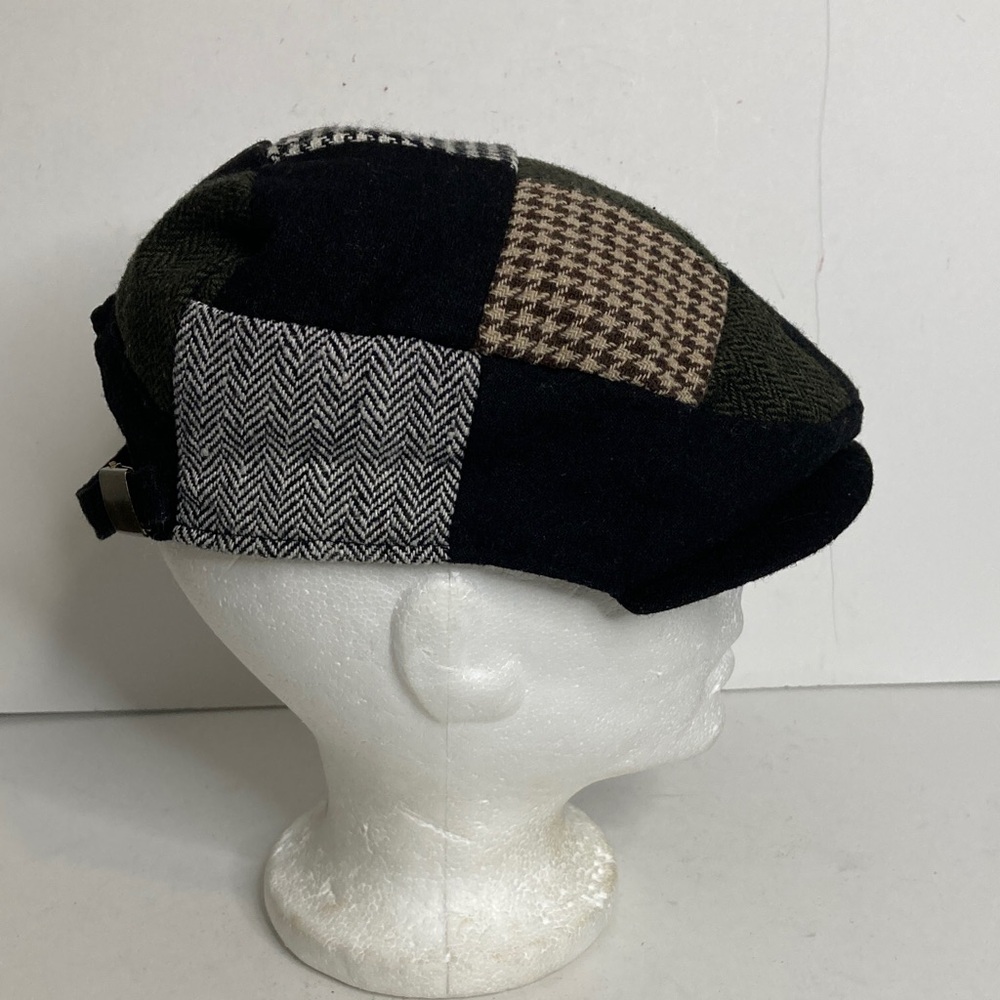 Man of Aran Flat Cap Mens XS Small Medium Large Black Green Patchwork Wool Irish